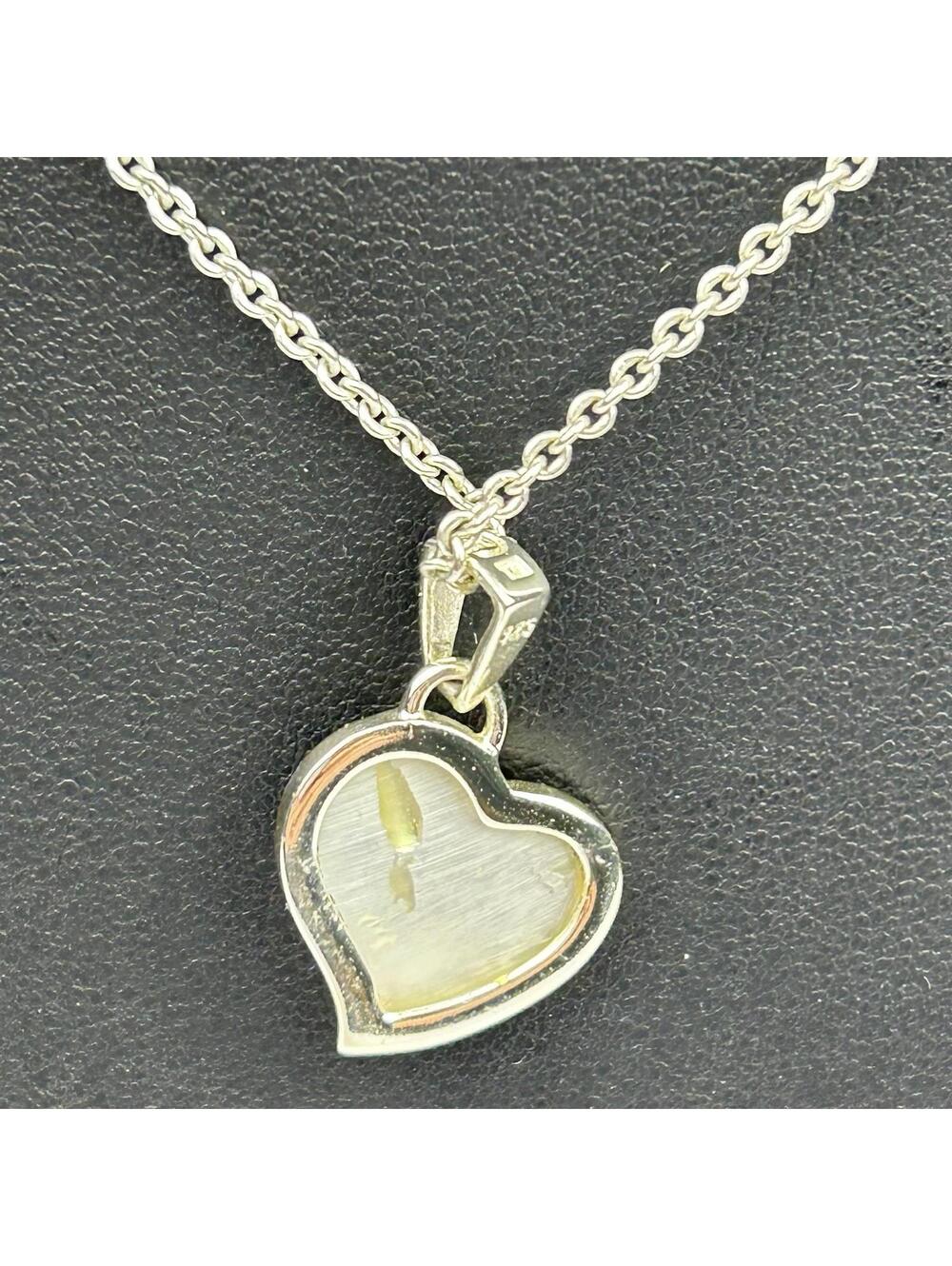 Vintage SD 925 Sterling Silver Mother of Pearl Heart Pendant Necklace White MOP - Picture 4 of 16